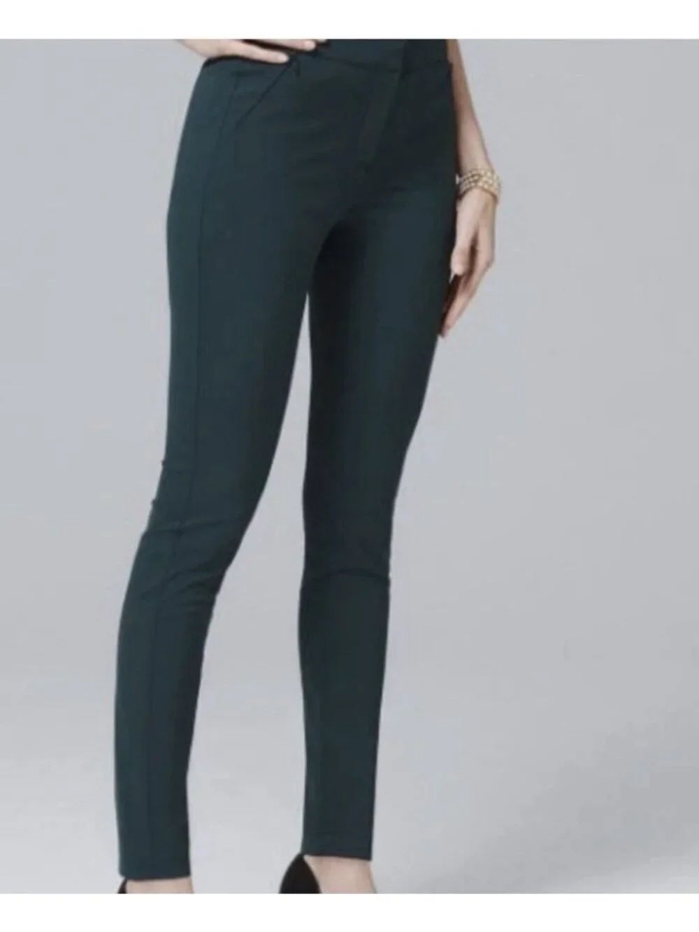 Ann Taylor High Rise Size 4 Small Dark Green Skinny Ankle Pants Side Zip Stretch